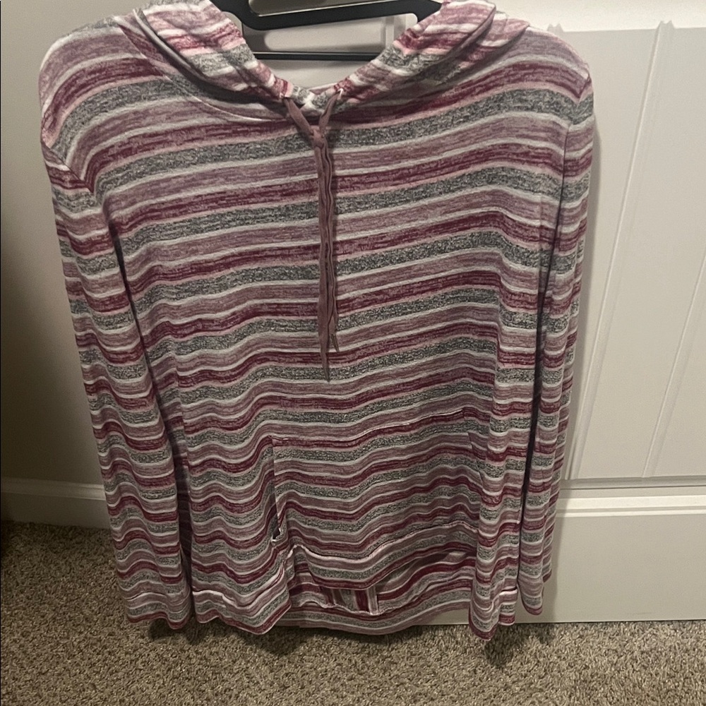 Market & Spruce Cowl Neck Sweater - Pink and Gray Stripes